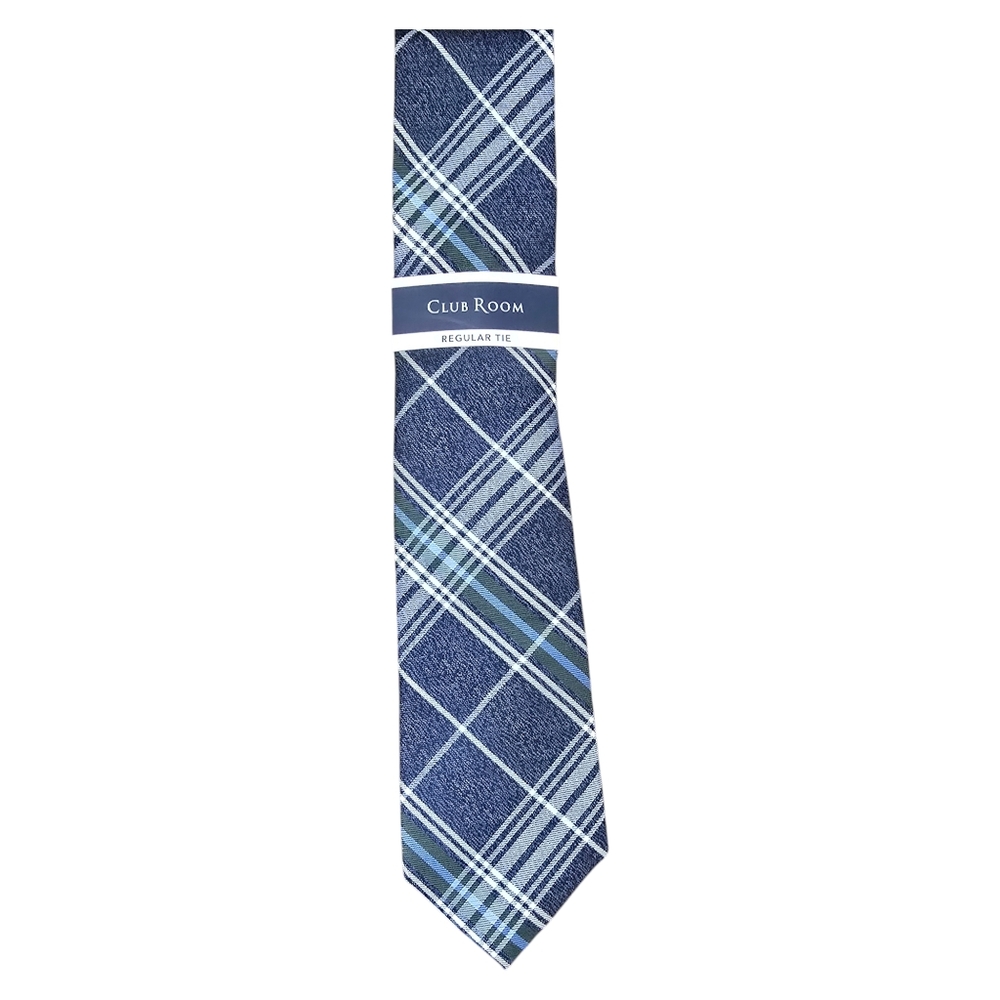 Club Room Gaudier Mens Plaid Tie White Shades of Blue Green Polyester